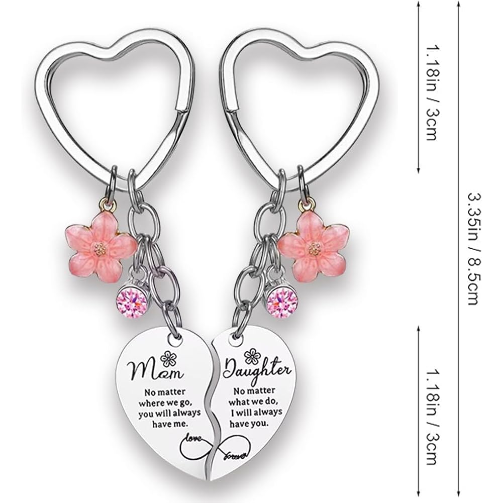 2Pcs Mother Daughter Heart Matching Keyring Keychain from Daughter Set Gifts For Mom Christmas Mothers Day Gifts Mom Birthday Day Christmas Thank You Gifts Mom Keychain Set Mothers Day Keyring With