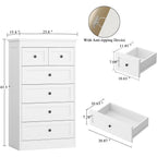 Tall 6 Drawer Dresser For Bedroom, White Modern 43.3'' Tall Wood Chest Of Drawers, Storage Organizer With Smooth Metal Rails & Anti-Tip Kit For Closet, Hallway, Living Room