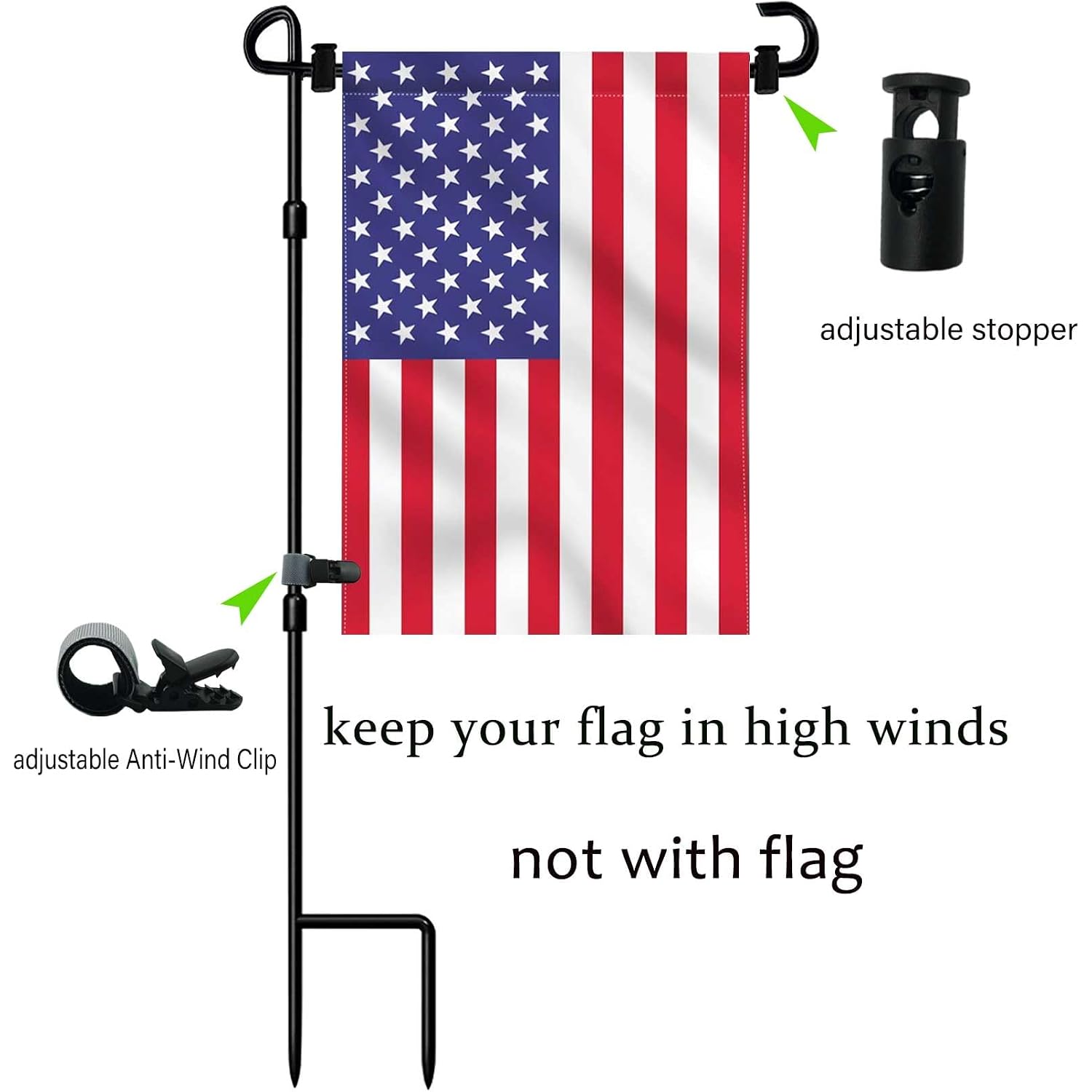 Garden Flag Stand-Holder-Pole With Flag Stopper And Clip Waterproof Powder-Coated Paint For House Flags,Decorative Yard Seasonal Flags