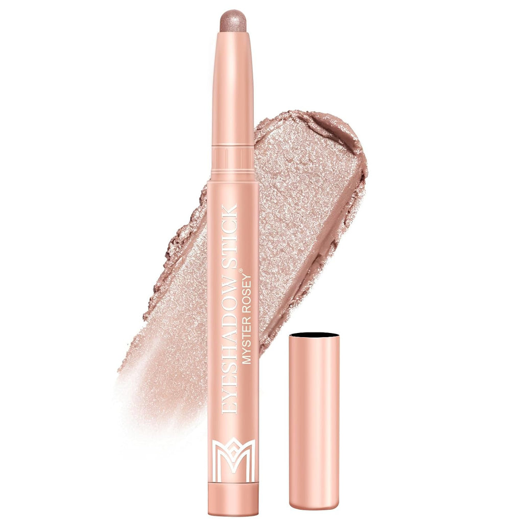 Myster Rosey Cream Eyeshadow Stick, Eye Shadow Sticks For High-Pigment, Waterproof Glitter Eyeshadow, Long-Lasting, Crease-Proof - Vegan & Cruelty-Free - 0.06 Oz (02 Champagne Shimmer)