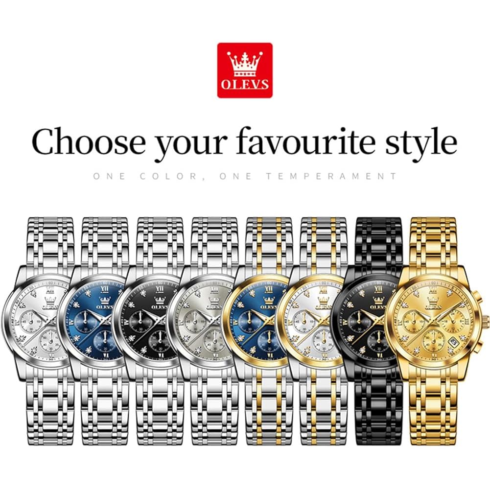 Olevs Women Watch Multifunctional Two Tone Watch Fashion Business Analog Quartz Ladies Watch Stainless Steel Waterproof Diamond Watch For Women