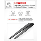2 Pcs 12-Inch Cooking Tweezers Tongs Precision Serrated Tips, Stainless Steel Professional Chef Tweezer Kitchen Tools For Bbq, Plating And Serving (Black)
