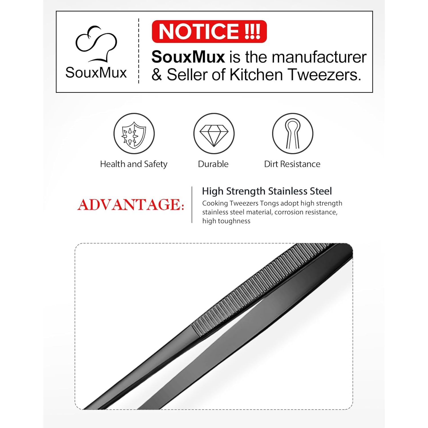 2 Pcs 12-Inch Cooking Tweezers Tongs Precision Serrated Tips, Stainless Steel Professional Chef Tweezer Kitchen Tools For Bbq, Plating And Serving (Black)