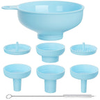 Wide Mouth Versatile Funnel, Canning Funnels For Kitchen Use, Food Grade Plastic Cooking Funnel Set With 4 Size Spouts And 2 Strainers For Filling Different Bottles And Bags, Blue