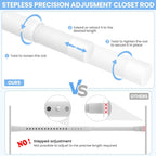 Closet Rods For Hanging Clothes, 17 To 84 Inch Heavy Duty Stepless Adjustable Closet Hanging Rod, 1.3 Inch Diameter Metal Closet Rod For Wardrobes Laundry Bedroom Rv, White