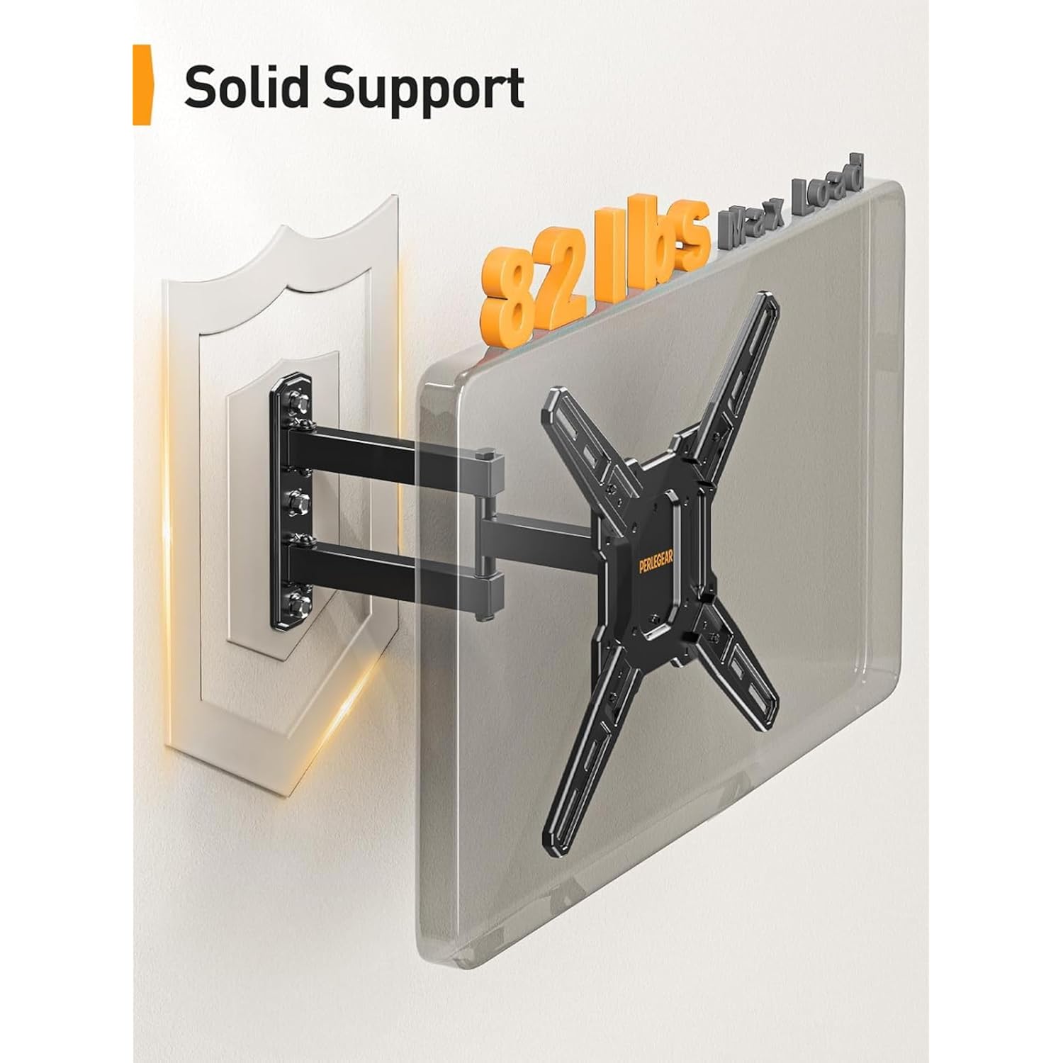 Perlegear Full Motion TV Mount for Most 26–65 inch Flat or Curved TVs up to 82 lbs, Wall Mount TV Bracket with Articulating Arms, Tool-Free Tilt, Swivel, Extension, Max VESA 400x400mm, PGMF3