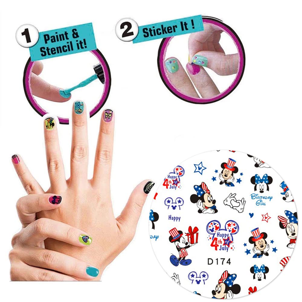 Independence Day Cartoon Nail Art Stickers 3D Self-Adhesive Designer Nail Stickers USA Patriotic Hearts Mouse Nail Design 4th of July Nail Decals for Women DIY Cute Holiday Nail Decoration 6 Sheets