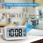 Peakeep Night Light Digital Alarm Clock Battery Operated Indoor Temperature | Small Cordless Cute Clock For Bedroom Desk Travel, Simple To Use For Teens Kids (White)