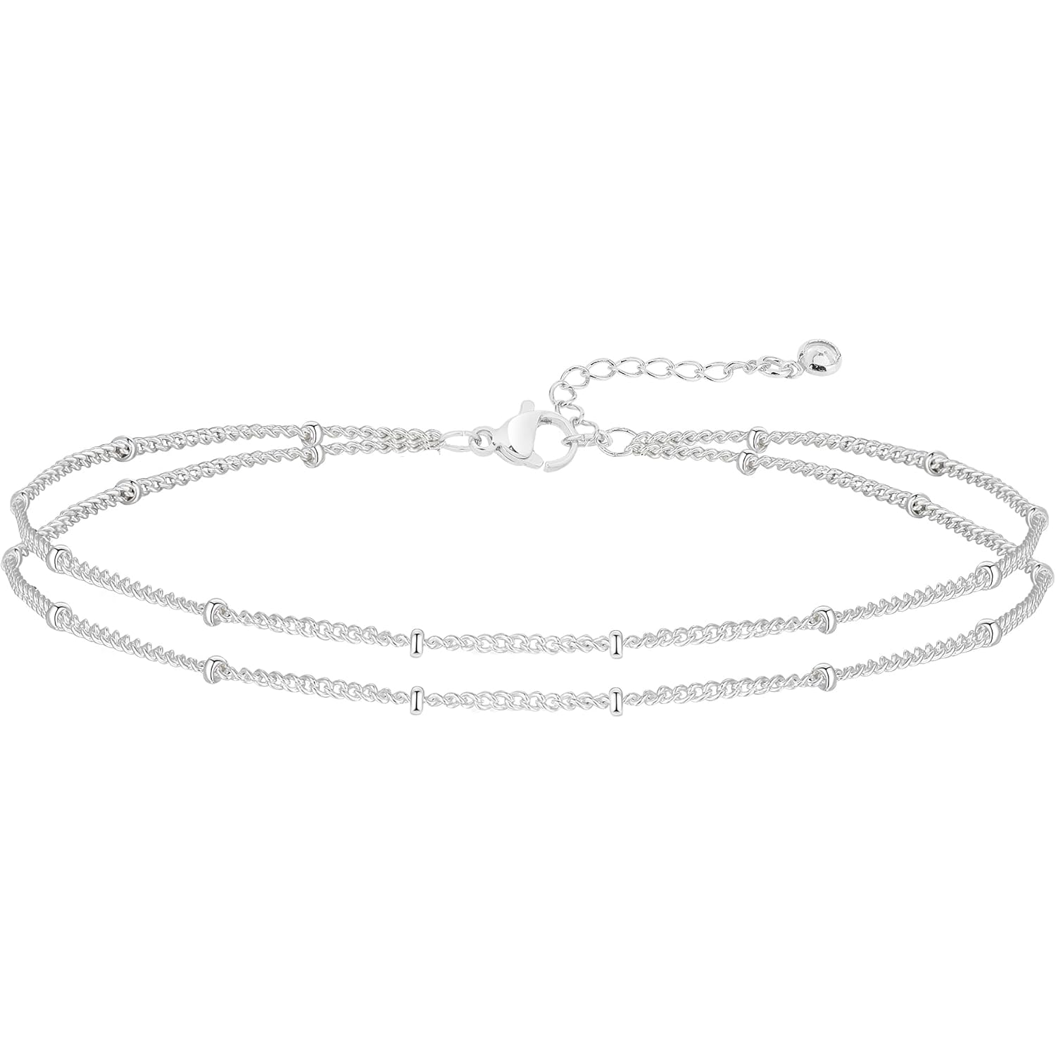 MIDEEO Gold/Silver Ankle Bracelets for Women,14K Gold Anklets for Women Waterproof Cuban Link Heart Beads Herringbone Rhinestone Anklets Set Layered Anklet Bracelets for Women Gold Jewelry Gift
