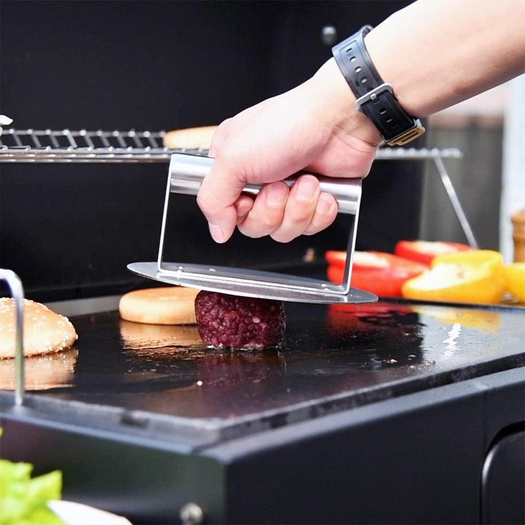 Hulisen Stainless Steel Burger Press, 6.2 Inch Round Burger Smasher, Professional Griddle Accessories Kit, Grill Press Perfect For Flat Top Griddle Grill Cooking