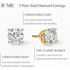 5 Pairs 14K Gold Plated Stud Earrings for Women, Hypoallergenic Earring Sets for Multiple Piercing, Premium Cubic Zirconia Studs Earrings for Women