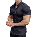 Men’S Muscle Fit Dress Shirts Athletic Slim Fit Short Sleeve Stretch Casual Button Down Shirt