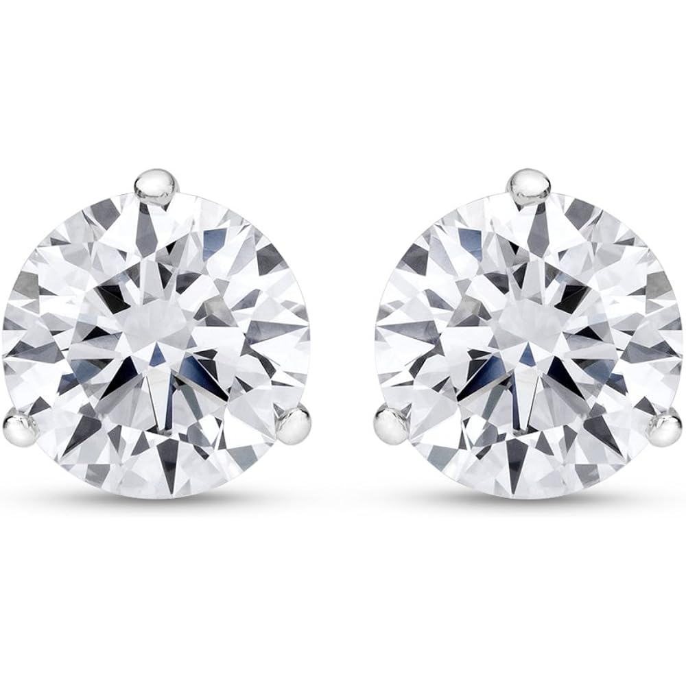 Houston Diamond District 0.75 Carat Solitaire Diamond Stud Earrings Round Brilliant Shape 3 Prong Screw Back (I-J Color, I1 Clarity)