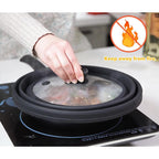 Microwave Splatter Cover Glass Splatter Guard Lid with Collapsible Silicone for Food Pot Cover Plate Cover 10.8 inch Black