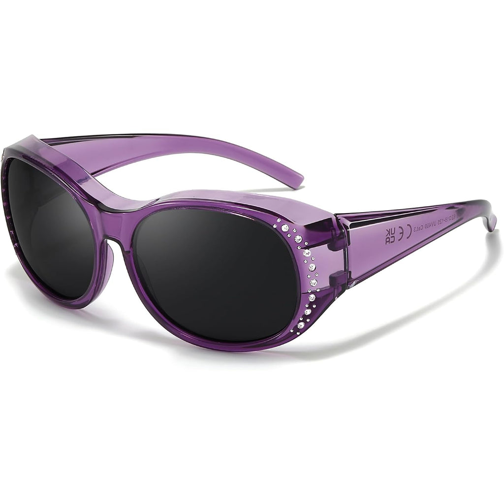 Myiaur Polarized Fit Over Glasses Sunglasses for Women Men, Over Sunglasses with UV400 Protection Anti Glare for Driving A02 Transparent Purple/Grey Lens