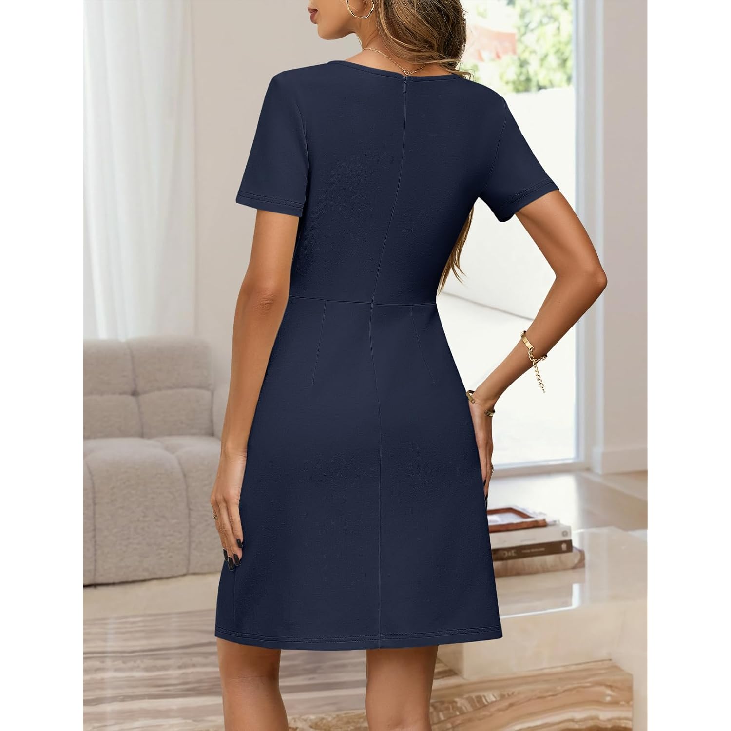 Women's Summer Short Sleeve Mini Dress 2026 Spring Elegant Business A Line Bodycon Work Graduation Short Dress