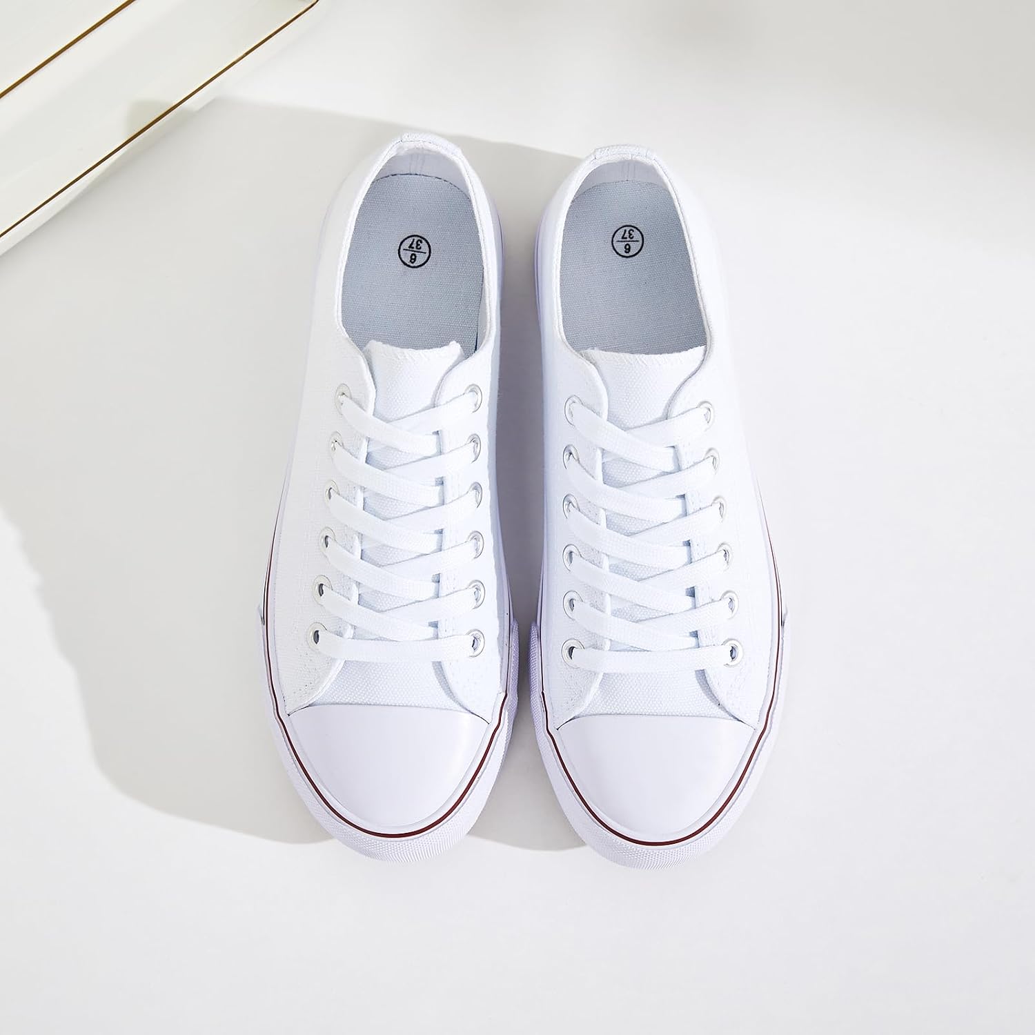 Fracora Womens White Black Canvas Sneakers Low Top Canvas Shoes For Women Tennis Shoes