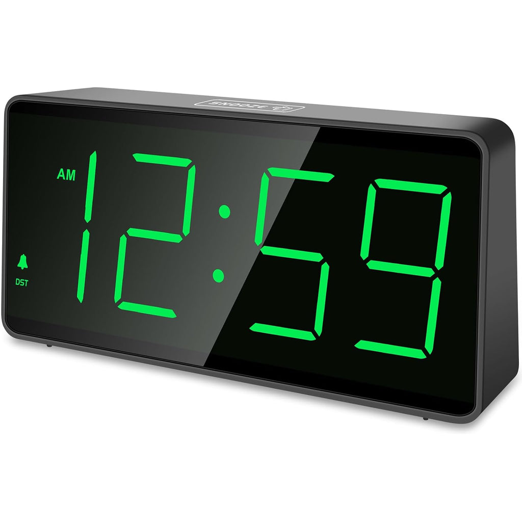 Peakeep Battery Operated Digital Alarm Clock For Bedrooms Big Numbers | Cordless Large Display Auto Dimming For Seniors, Adjustable Volume Loud Alarm Clock For Heavy Sleepers Adults (Green Digits)