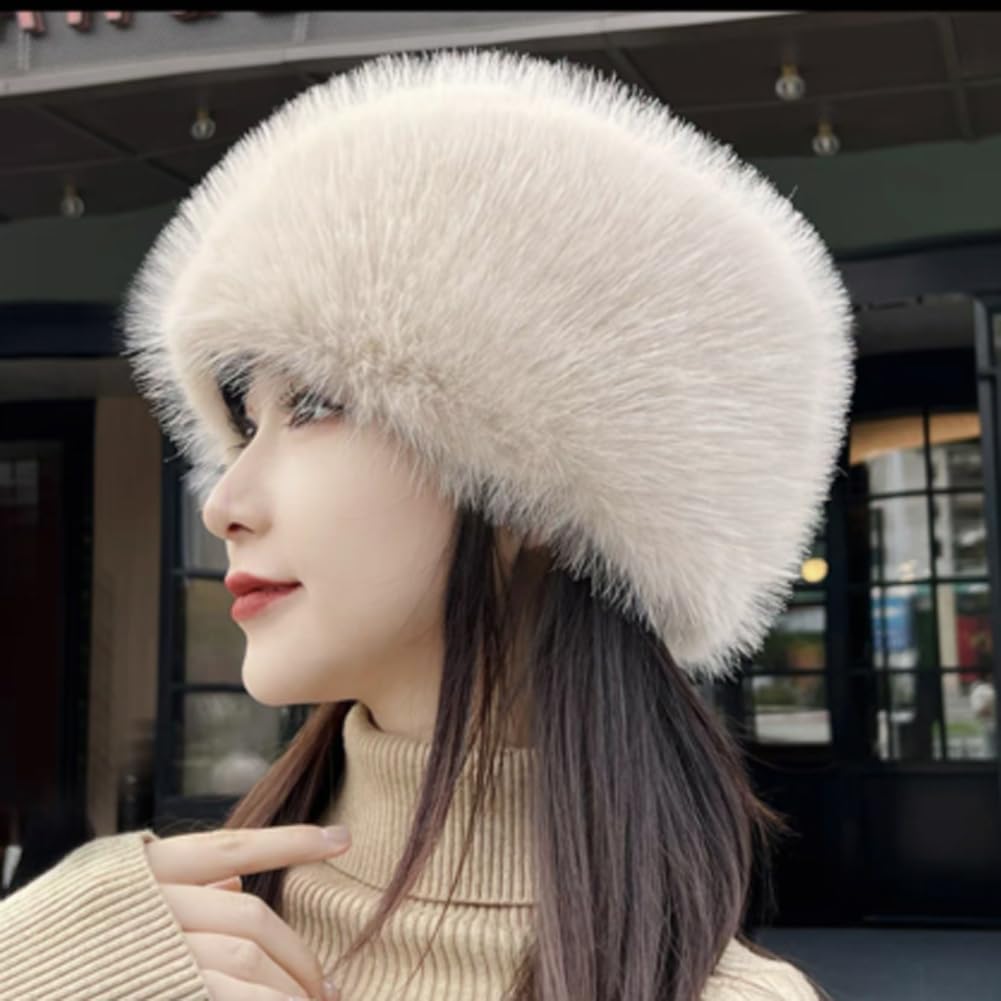 SIQITECHNO Unisex Faux Fur Cossack Ushanka Style Hat Furry Russian Trapper Hat Winter Fuzzy Outdoor Hunting Cap