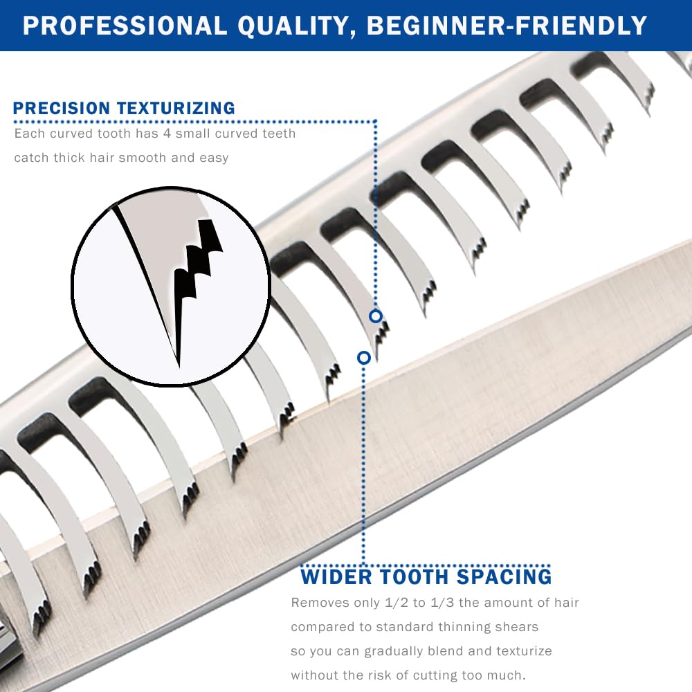 6.5" Professional Texturizing Scissors, Hair Thinning Shears For Precise Texturizing - Removes 50% Less Hair Vs Standard, Japanese Stainless Steel Cutting Teeth Shears