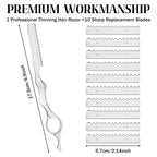 Hair Razors For Cutting Hair, 6.9" Stainless Steel Hair Thinning Razor Kit With 10Pcs Replacement Blades, Professional Styling Texturizing Cutting Razor Tool For Salon And Home