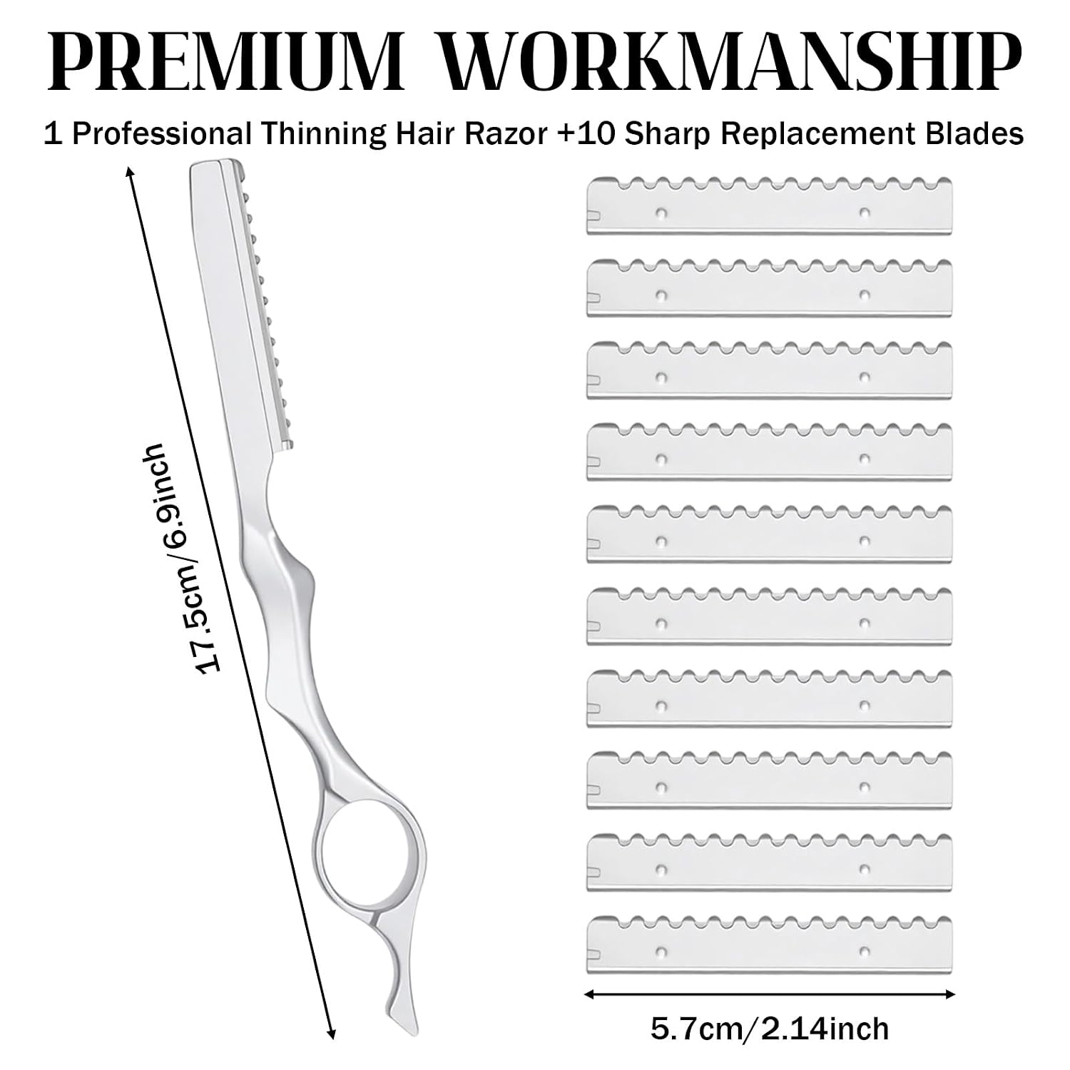 Hair Razors For Cutting Hair, 6.9" Stainless Steel Hair Thinning Razor Kit With 10Pcs Replacement Blades, Professional Styling Texturizing Cutting Razor Tool For Salon And Home