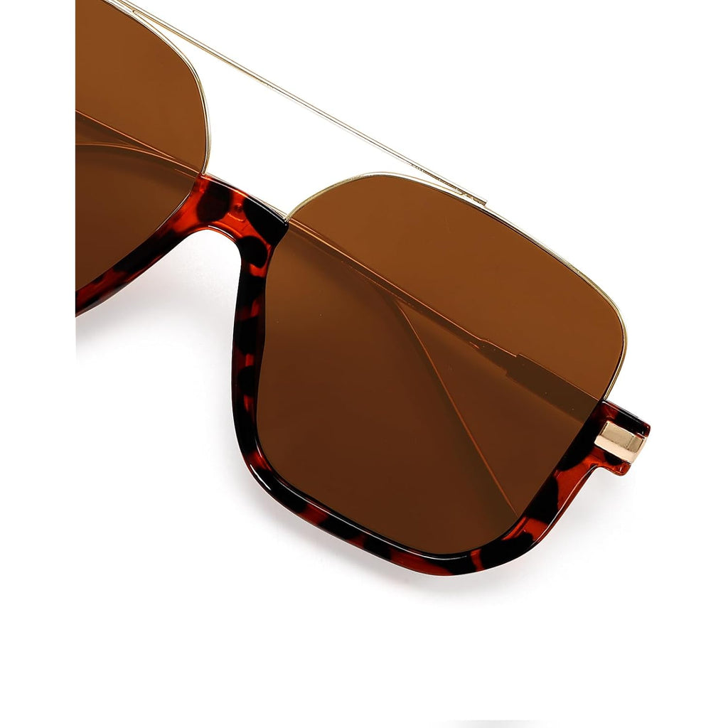 Guvivi Retro Oversized Aviator Sunglasses For Women Men Square Double Bridge Pilot Sun Glasses 70S Trendy Shades