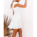 Women Summer Dresses Casual Boho Smocked Ruffle Sun Beach Babydoll Mini Dress Layered Flowy Swing Dress