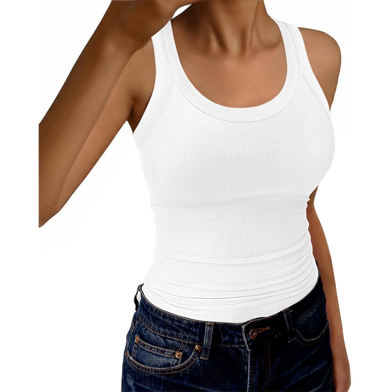GKBK Womens Tank Tops Scoop Neck Sleeveless Ribbed Tank Summer Basic Thick Strap Slim Fitted Racerback Tops
