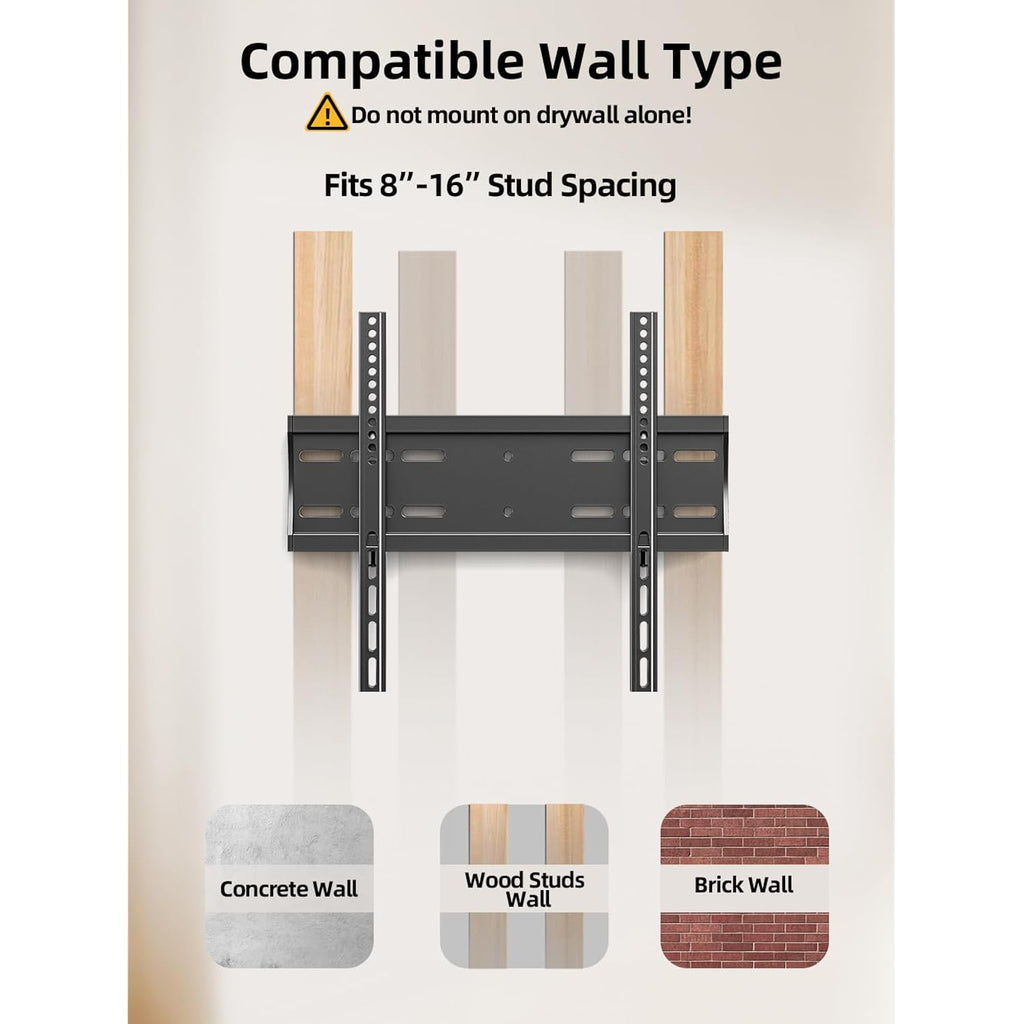 43 50 55 Inch Fixed Low Profile Tv Wall Mount For 24-65 Inch Led/Lcd & Flat/Curved Tvs, Universal Wall Mount Bracket With Safe Lock, Max Vesa 400X400Mm, Up To 99Lbs & 16 '' Stud