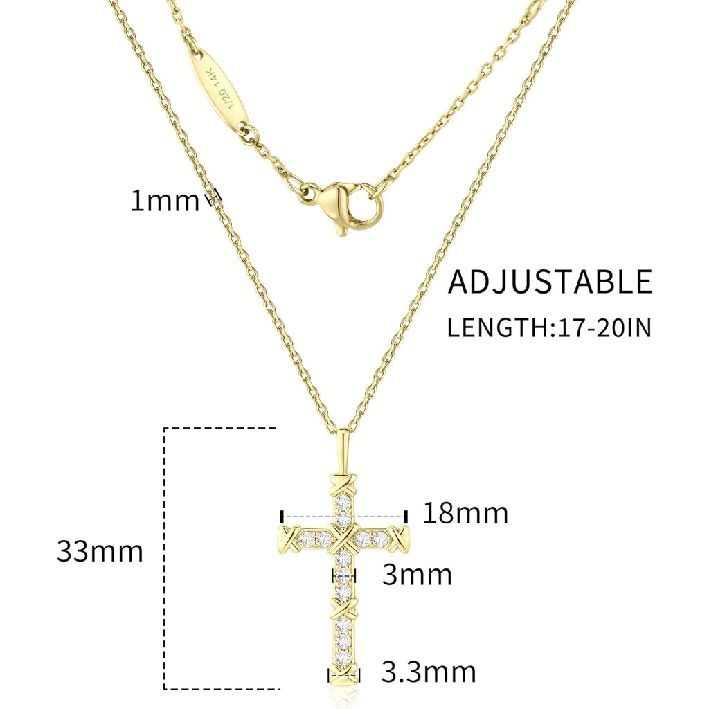 14K Gold Cross Necklace for Women,Gold Filled Sterling Silver Cross Necklace CZ Diamonds Crucifix Pendant Necklaces,Religious Jewelry Gift for Easter Christmas Mother's Day Birthday Daily Wear
