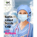 Large Satin Lined Scrub Cap For Women Long Hair Nurse Head Cap Surgical Bonnet 4 Buttons