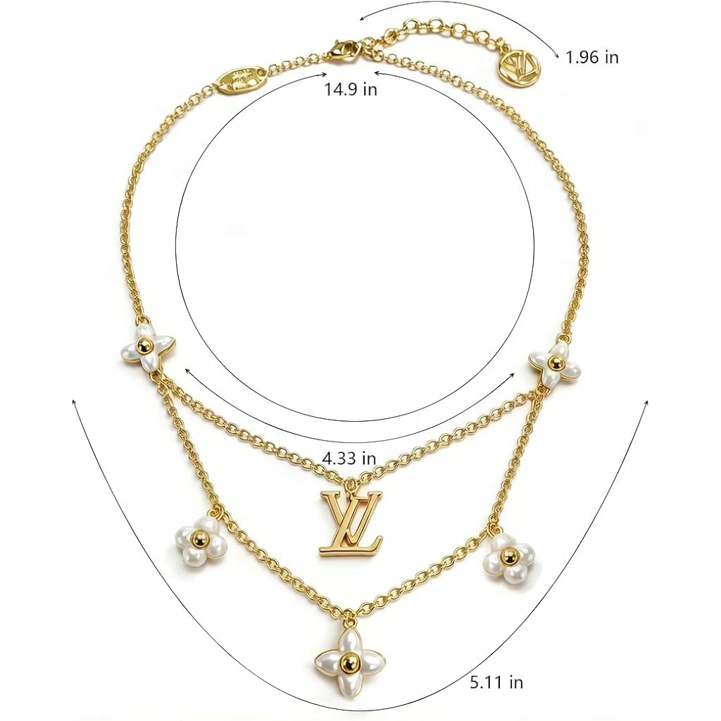 18K Gold Plated Necklace - Pearl Necklace with Luxurious Letter Design and Flower Pearl Dimensional Pendant - Layered Necklaces for Women