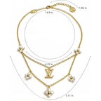 18K Gold Plated Necklace - Pearl Necklace with Luxurious Letter Design and Flower Pearl Dimensional Pendant - Layered Necklaces for Women