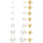14K Gold Filled Polished Small CZ Pearl Ball Stud Earrings Set for Women Men 20G Surgical Steel Hypoallergenic Piercing Studs for Sensitive Ear, Pack of 6 Pairs