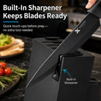 Xanapon Knife Set, 14 Pieces Kitchen Knife Set, High Carbon German Stainless Steel, Dishwasher Safe Cutlery With Built-In Knife Sharpener, Black