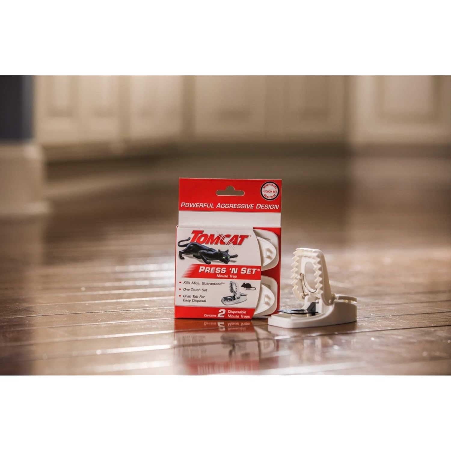 Tomcat Press 'N Set Mouse Trap, 4-Pack (8 Traps) | Plastic Spring-Loaded Mouse Killer With Grab Tab, 4 Packages Each With 2 Traps
