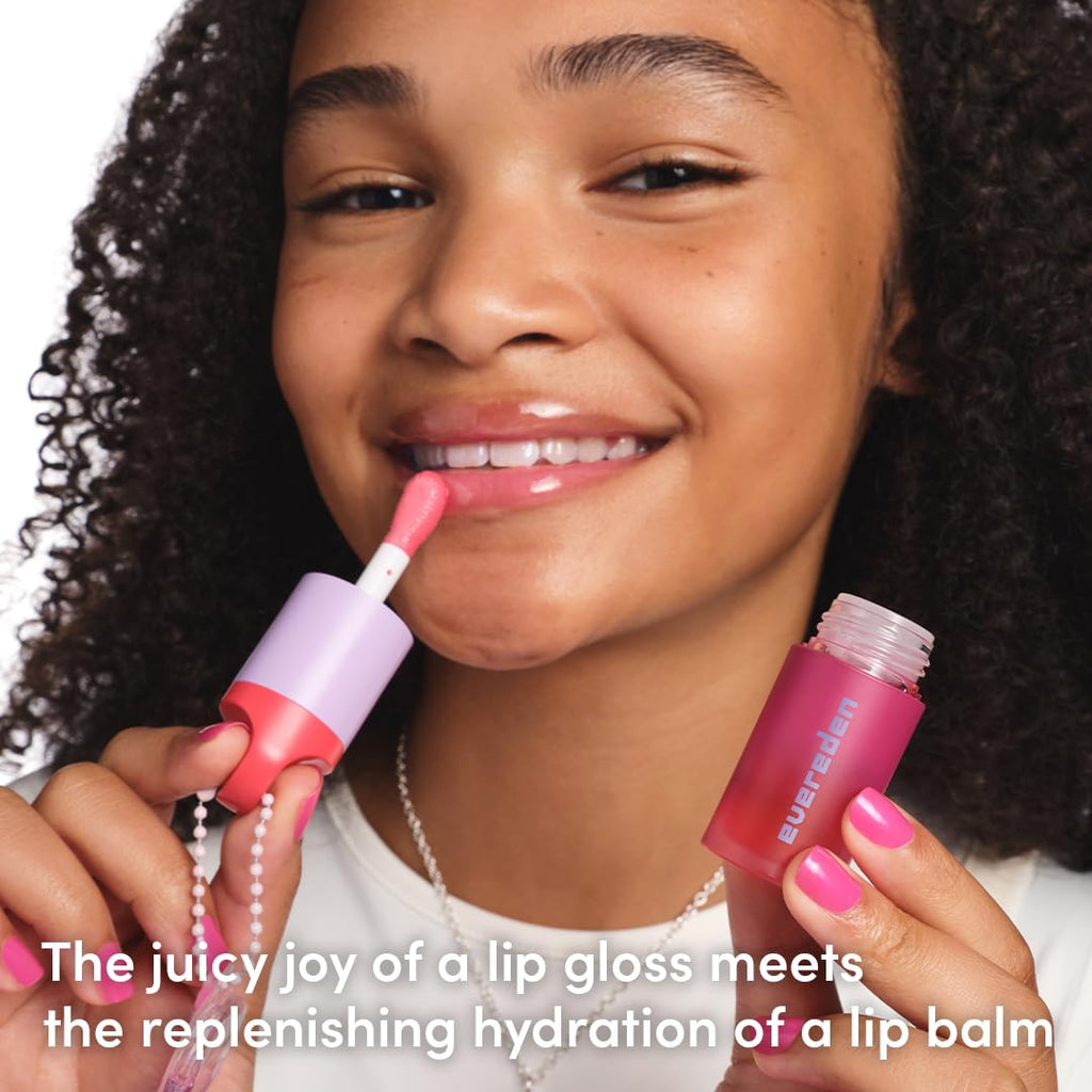 Evereden Kids Tinted Non Toxic Lip Gloss Kit: Ruby Red & Sakura Pink - Non Toxic Makeup Kit for Girls - Vegan Makeup for Kids - Hydrating Lip Gloss with Sunflower, Avocado & Grapeseed Oils