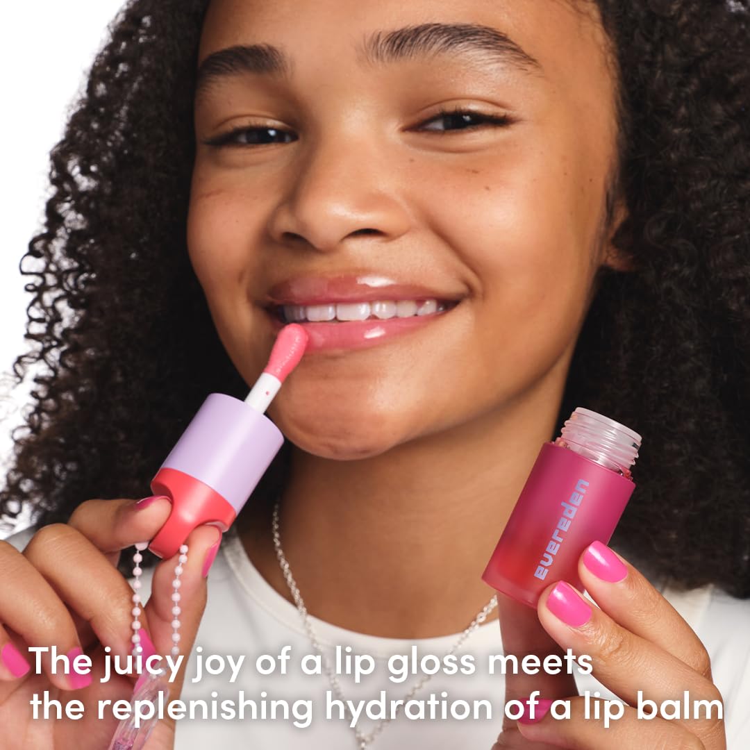 Evereden Kids Tinted Non Toxic Lip Gloss Kit: Ruby Red & Sakura Pink - Non Toxic Makeup Kit for Girls - Vegan Makeup for Kids - Hydrating Lip Gloss with Sunflower, Avocado & Grapeseed Oils