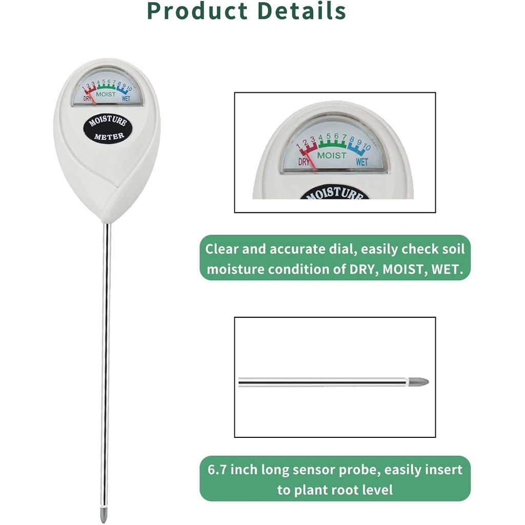 Censinda Soil Moisture Meter, Soil Moisture Monitor For House Plants, Soil Hygrometer Moisture Sensor For Indoor & Outdoor, Garden, Farm, Lawn Plant Care, No Battery Needed(White)