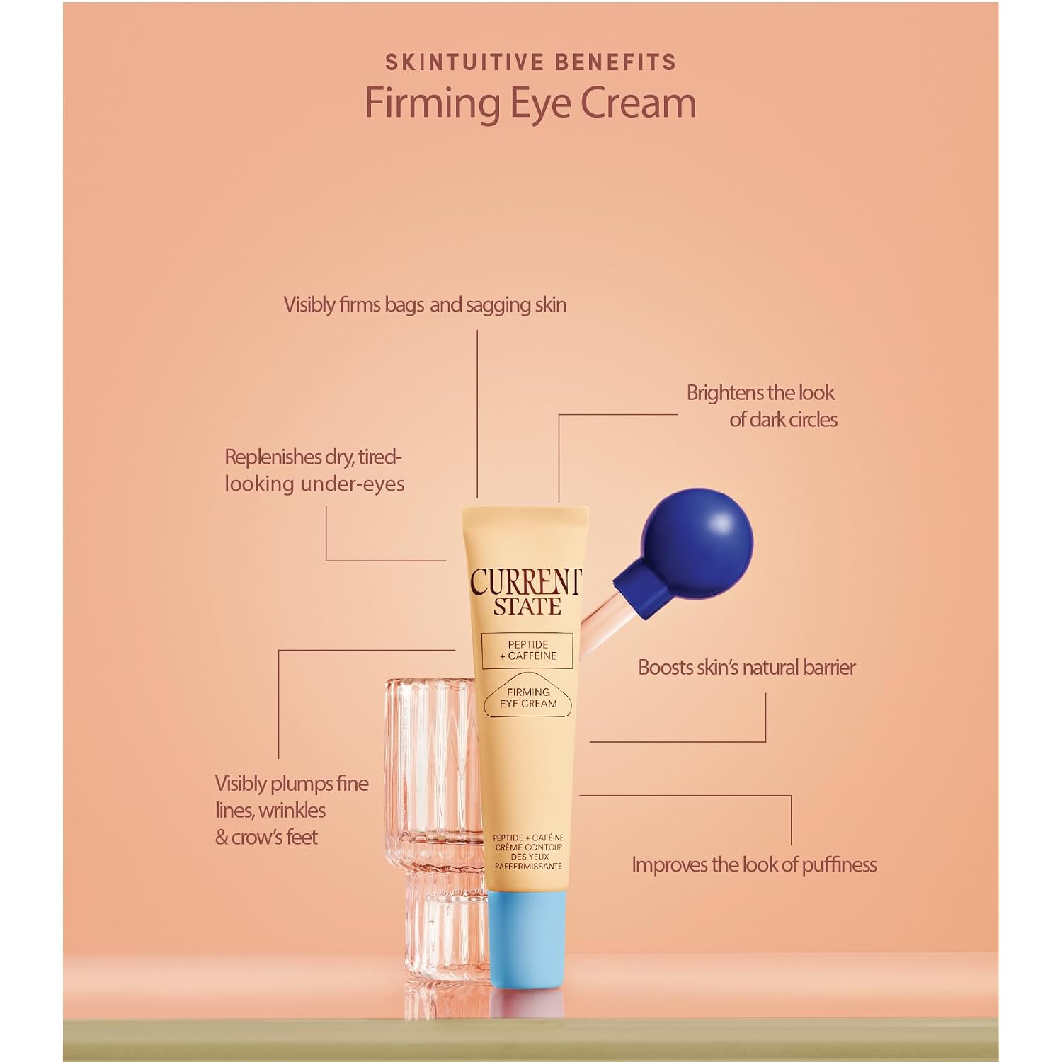 Current State Peptide + Caffeine Eye Cream - Lightweight Dark Circles Under Eye Treatment - Brightening Under Eye Cream For Fine Lines, Sagginess, And Dryness With Coconut Water, .5 Fl Oz.