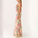 Women Summer Floral Formal Wedding Guest Dress Strapless Tube Dress With Scarf Summer Cocktail Long Maxi Dresses