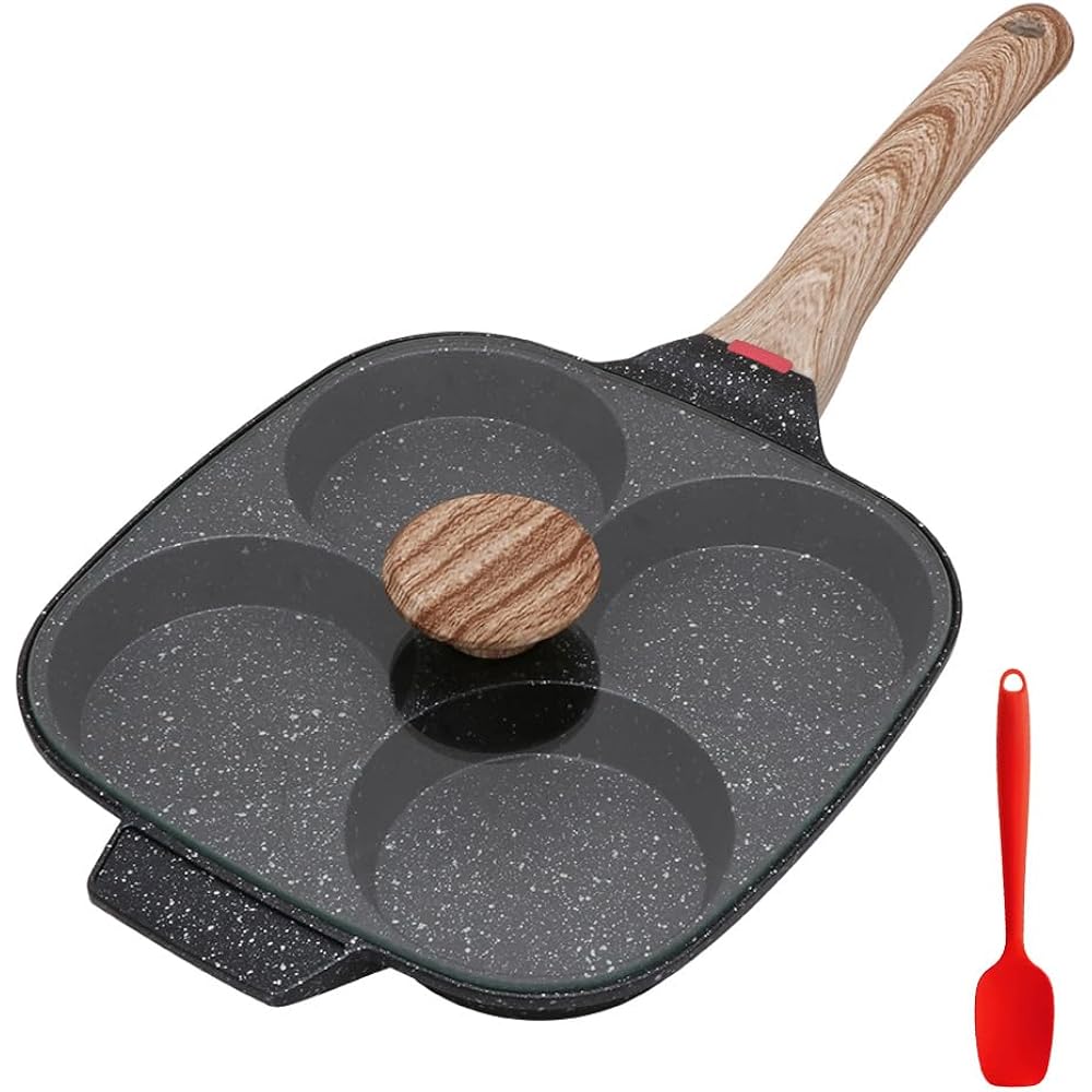 Fried Egg Pan, Egg Frying Pan With Lid Nonstick 4 Cups Pancake Pan Aluminium Alloy Cooker For Breakfast, Induction Compatible Black