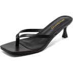 Thong Sandals Kitten Heels Square Toe Flip Flops Slip On Heels For Women Kitten Heel Sandals Low Heel 2.4 Inch For Casual