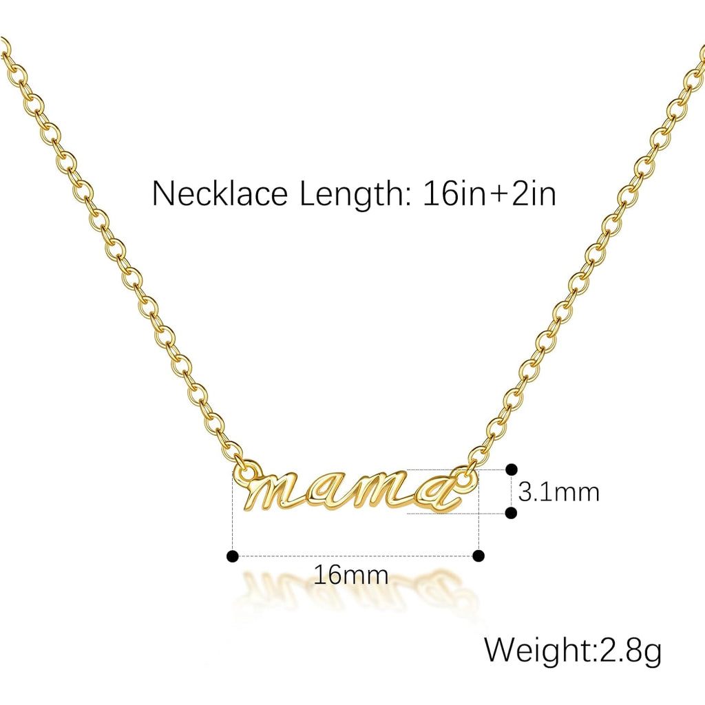 Gold Pendant Necklaces for Women 14K Gold Necklaces for Women Letter Necklace Simple Strong and Full of Love Charm Mama Pendant Necklace for Mom With Adjustable Length (16-18) Inches