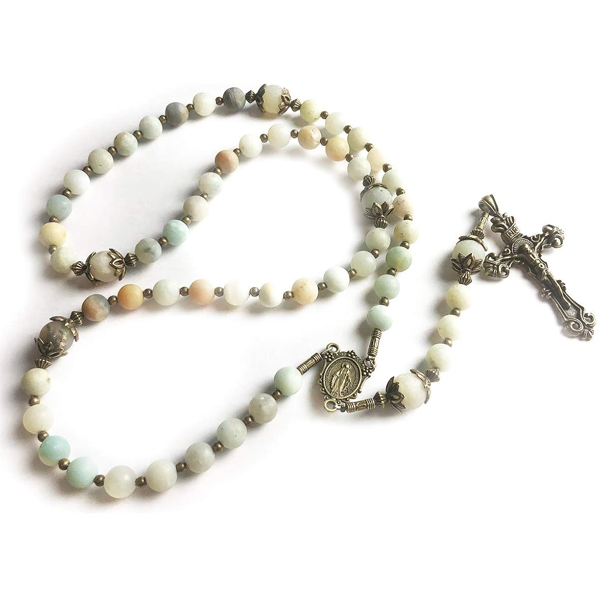 Beautiful Amazonite Stone Rosary Beads for Women With Miraculous Medal Centerpiece - Catholic Rosary - Rosarios Catolicos Para Mujer - Catholic Gifts Women