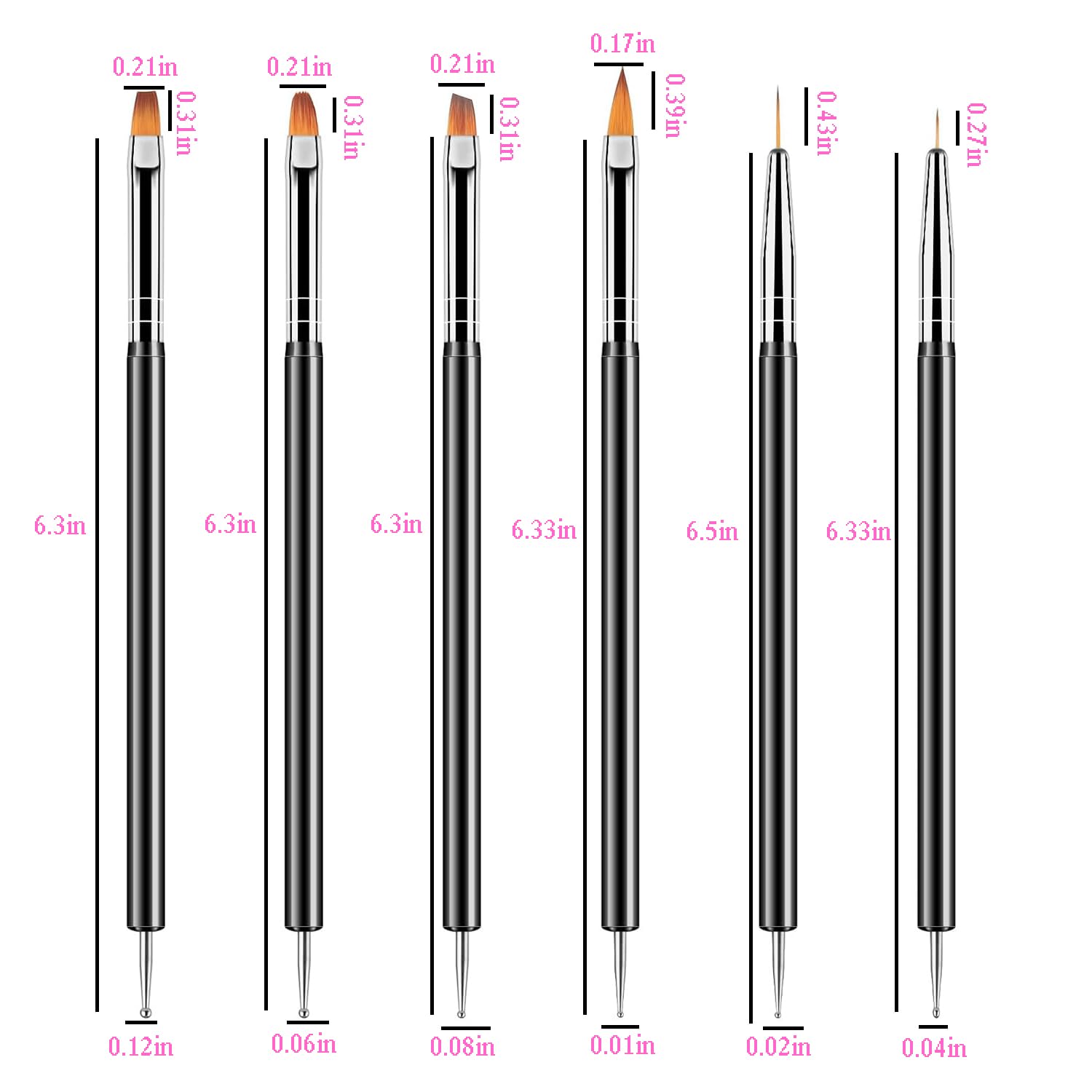 6PCS Double-Ended Nail Art Brush Kit For Gel Polish, Liner, Drawing, And Detailing - Professional Nail Design Pen And Paint Brushes Set
