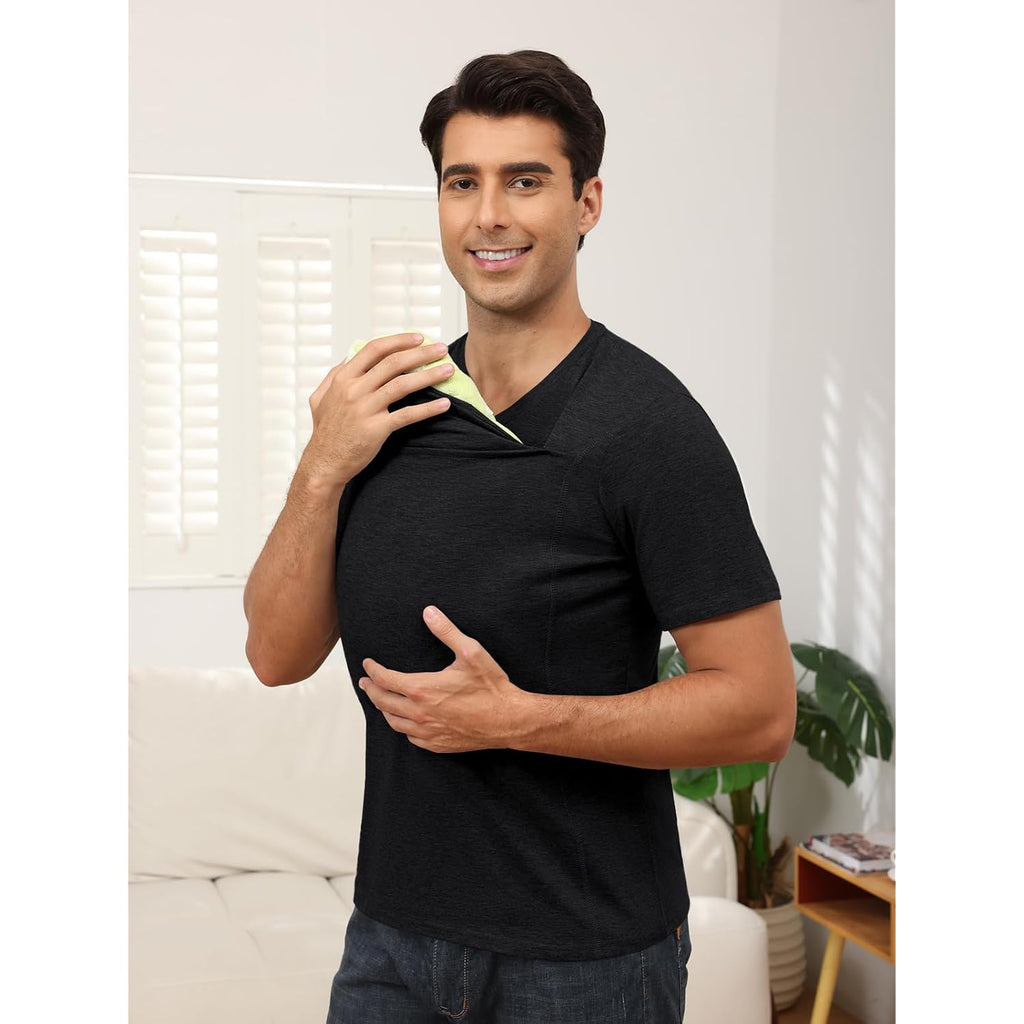 Mens Baby Carrier Shirt Dad Shirt For Men Short Sleeve Baby Wearing T-Shirt V Neck Pocket Tee Shirts