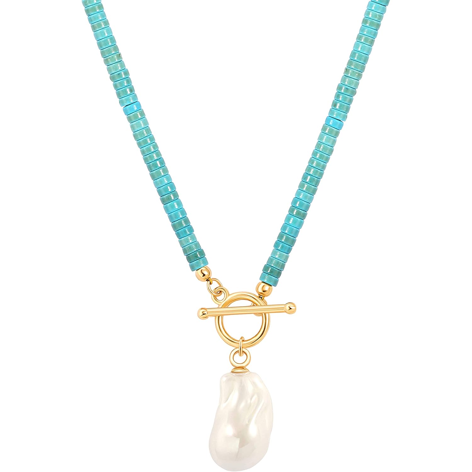 Aobei Pearl 18K Gold Plated Moon Star Lion Evil Eye Love Heart Cross Pendant Necklace Medallion Paperclip Chian Choker Layering Jewery for Women