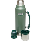 Stanley Heritage Classic Vacuum Bottle with Handle 1.1 qt | Wide Mouth w/Leakproof Cup Lid | Keep Drinks Hot or Cold | Insulated Stainless Steel Thermal Bottle | BPA-Free | Hammertone Green